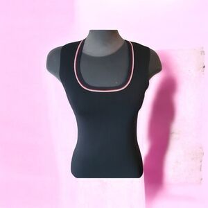 Black Sleeveless Top with Pink Trim